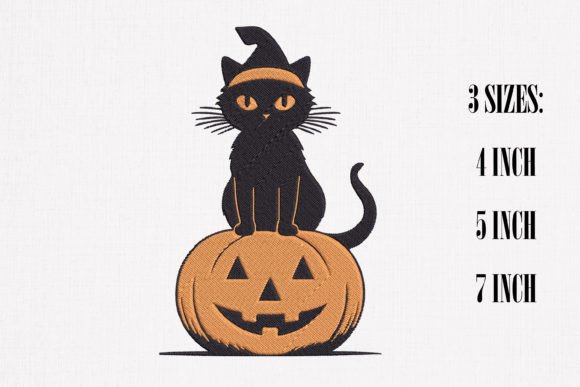 Black Cat Pumpkin Halloween Embroidery