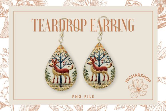 Christmas Deer Embroidery Teardrop3