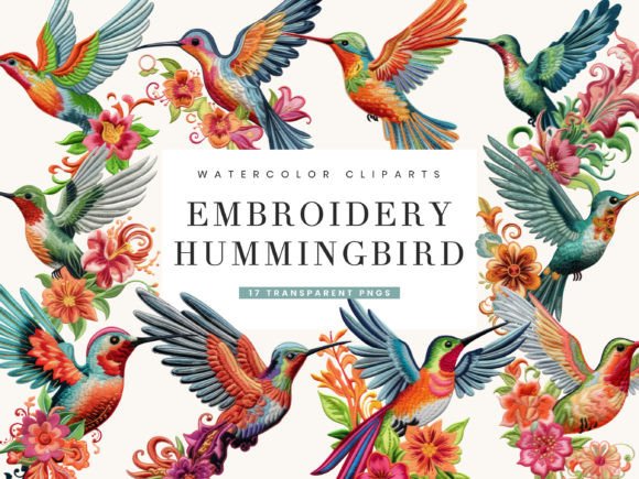 Embroidery Hummingbird Clipart Bundle