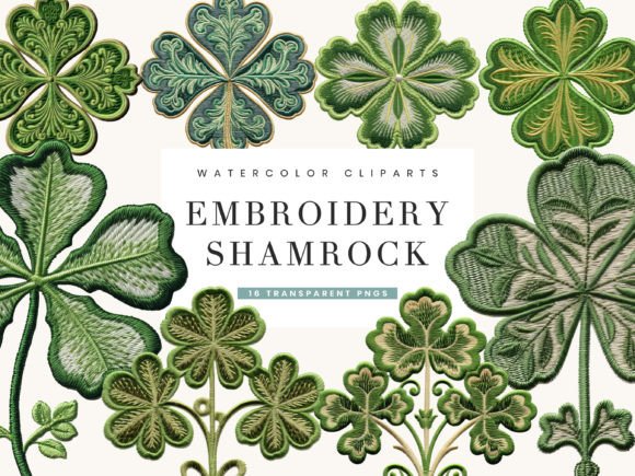 Embroidery Shamrock Clipart Bundle
