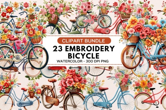 FREE Embroidery Bicycle Clipart Bundle