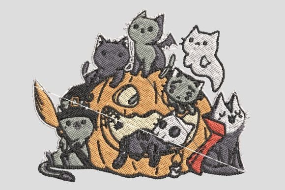 Halloween Cats with Pumpkin Embroidery File