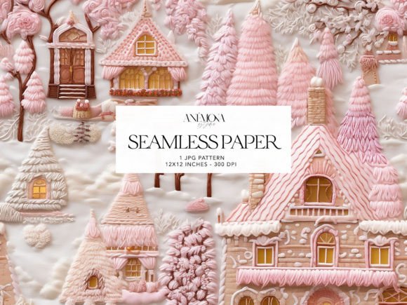 Pink Christmas Village Embroidery Paper