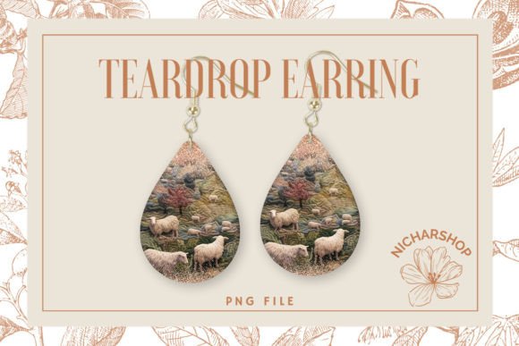Sheep Farm Embroidery Teardrop Earring